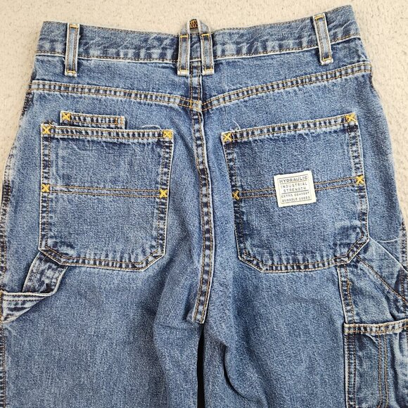 Y2K High Rise Baggy Denim Cargo Jeans Junior Sz 3/4 Utility Pocket Skate Trouser - Picture 10 of 12